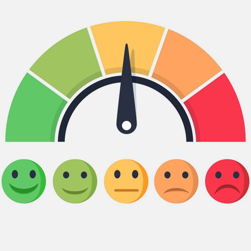 illustration of happy to sad gauge indicator<br>